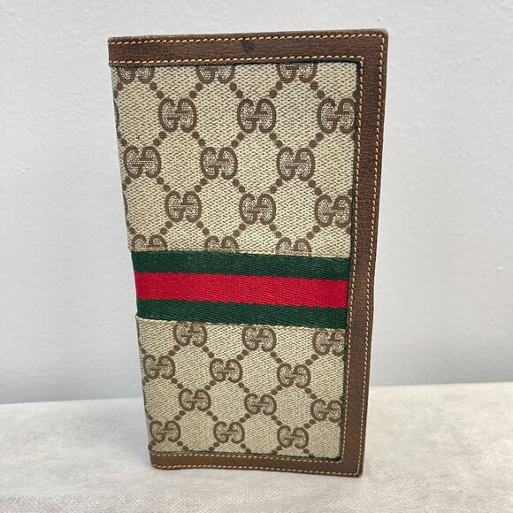 Gucci Vintage GG Supreme Sherry Line Canvas Long Bifold Slim Wallet - Preowned - Picture 1 of 11